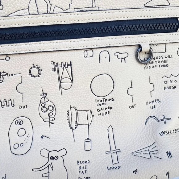 NWT Coach C5452 X Jean-Michel Basquiat Carryall Pouch Leather Ivory Multi - Picture 4 of 9